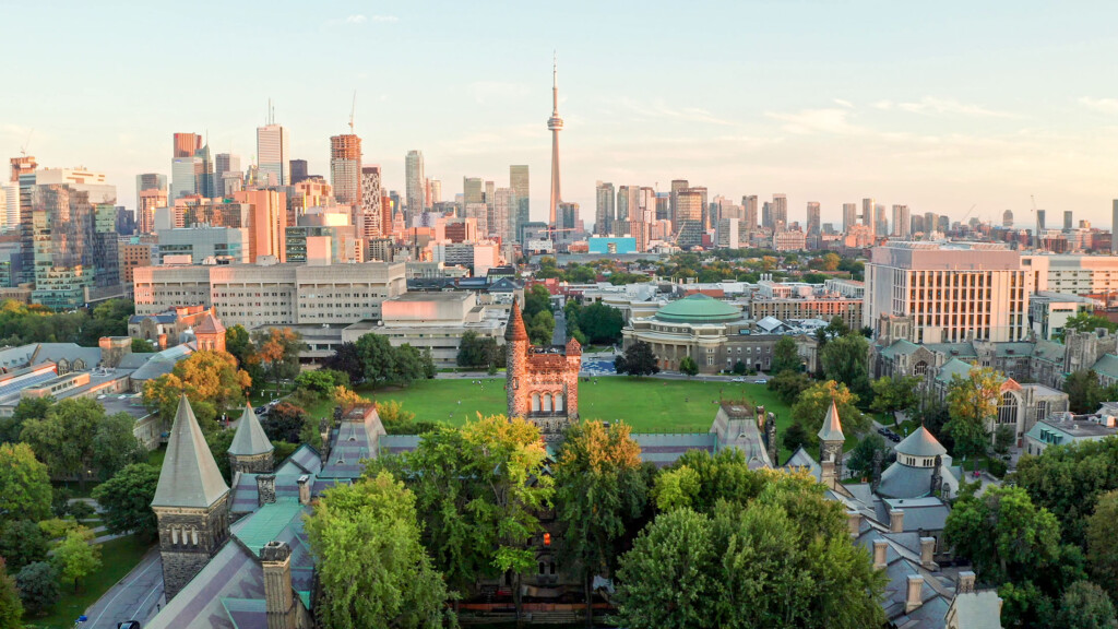 U of T St. George campus aerial view during sunset